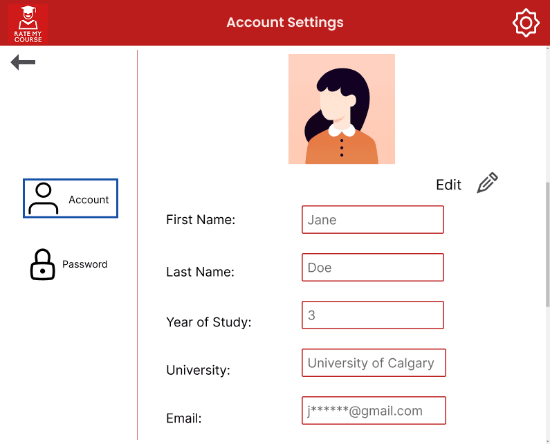 User - Account Main Page