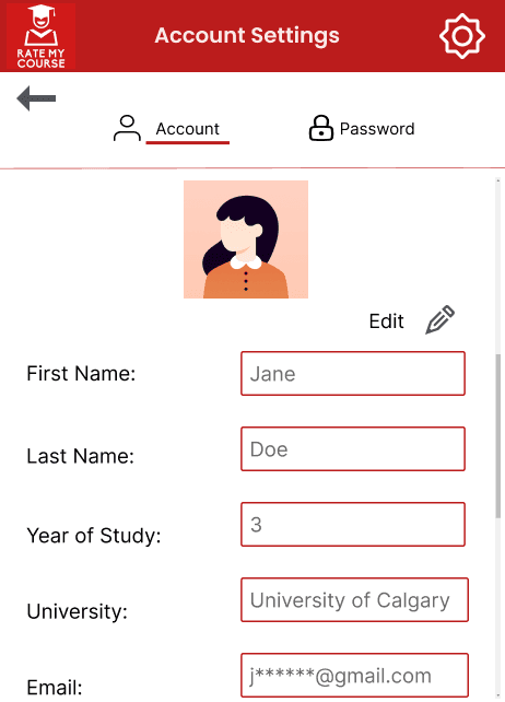 User - Account Main Page