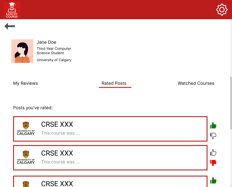 User - Account Settings Rated Posts Page
